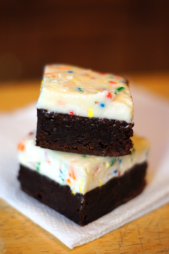 Fudge Brownies with Cake Batter Frosting AKA ColdStone ...